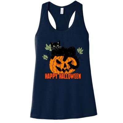 Black Cat Pumpkin Halloween Day Sublimation Retro Halloween Women's Racerback Tank