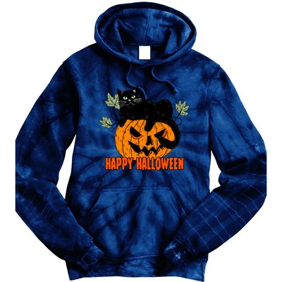 Black Cat Pumpkin Halloween Day Sublimation Retro Halloween Tie Dye Hoodie