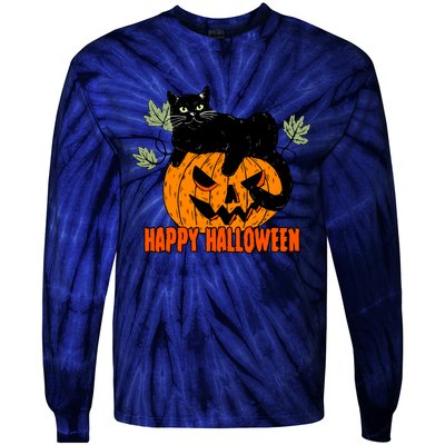 Black Cat Pumpkin Halloween Day Sublimation Retro Halloween Tie-Dye Long Sleeve Shirt