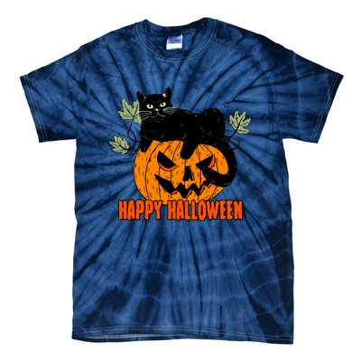 Black Cat Pumpkin Halloween Day Sublimation Retro Halloween Tie-Dye T-Shirt