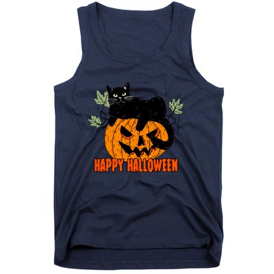 Black Cat Pumpkin Halloween Day Sublimation Retro Halloween Tank Top