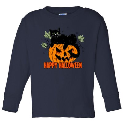 Black Cat Pumpkin Halloween Day Sublimation Retro Halloween Toddler Long Sleeve Shirt