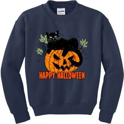 Black Cat Pumpkin Halloween Day Sublimation Retro Halloween Kids Sweatshirt