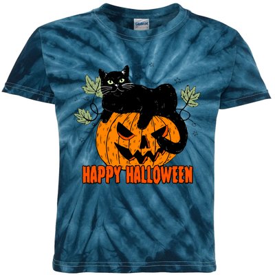 Black Cat Pumpkin Halloween Day Sublimation Retro Halloween Kids Tie-Dye T-Shirt