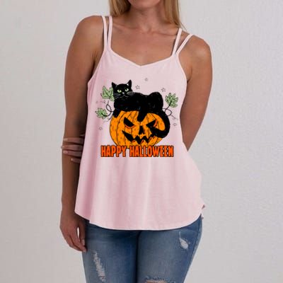 Black Cat Pumpkin Halloween Day Sublimation Retro Halloween Women's Strappy Tank