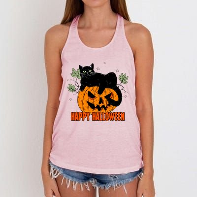 Black Cat Pumpkin Halloween Day Sublimation Retro Halloween Women's Knotted Racerback Tank