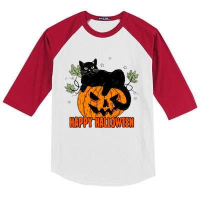 Black Cat Pumpkin Halloween Day Sublimation Retro Halloween Kids Colorblock Raglan Jersey