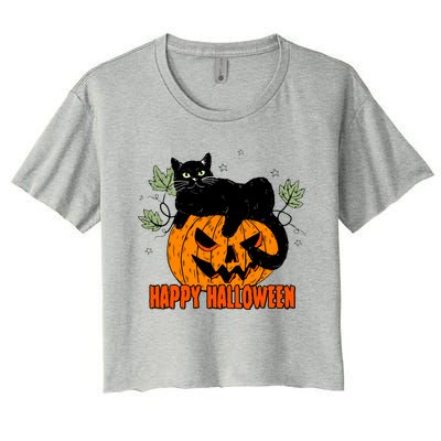 Black Cat Pumpkin Halloween Day Sublimation Retro Halloween Women's Crop Top Tee