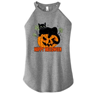 Black Cat Pumpkin Halloween Day Sublimation Retro Halloween Women's Perfect Tri Rocker Tank