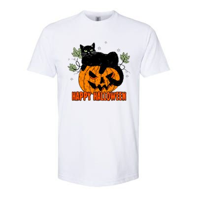 Black Cat Pumpkin Halloween Day Sublimation Retro Halloween Softstyle CVC T-Shirt