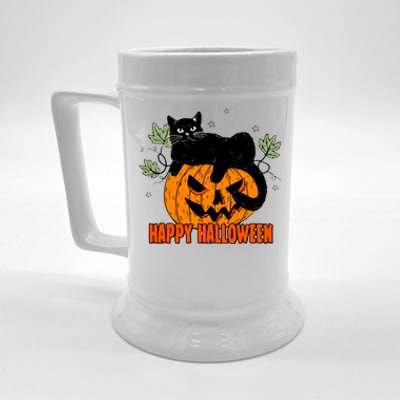 Black Cat Pumpkin Halloween Day Sublimation Retro Halloween Beer Stein