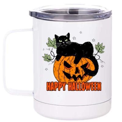 Black Cat Pumpkin Halloween Day Sublimation Retro Halloween 12 oz Stainless Steel Tumbler Cup