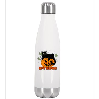 Black Cat Pumpkin Halloween Day Sublimation Retro Halloween Stainless Steel Insulated Water Bottle