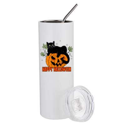 Black Cat Pumpkin Halloween Day Sublimation Retro Halloween Stainless Steel Tumbler