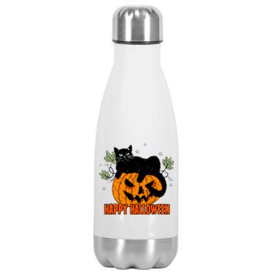 Black Cat Pumpkin Halloween Day Sublimation Retro Halloween Stainless Steel Insulated Water Bottle