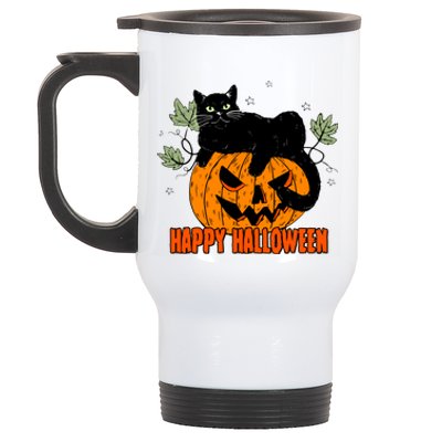 Black Cat Pumpkin Halloween Day Sublimation Retro Halloween Stainless Steel Travel Mug