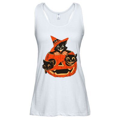 Black Cats Pumpkin Carved Jack O Lantern Halloween Ladies Essential Flowy Tank