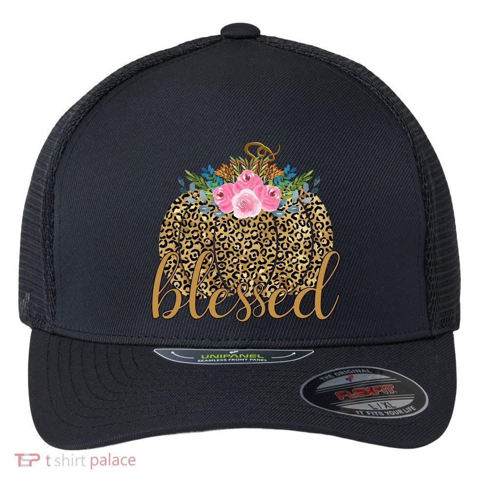 Blessed Cheetah Pumpkin October Flexfit Unipanel Trucker Cap