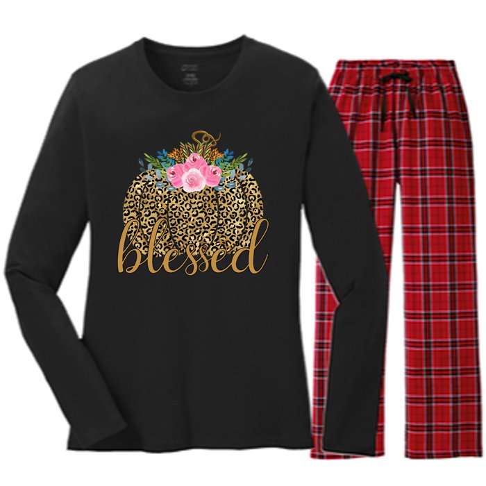 Blessed Cheetah Pumpkin October Women's Long Sleeve Flannel Pajama Set 