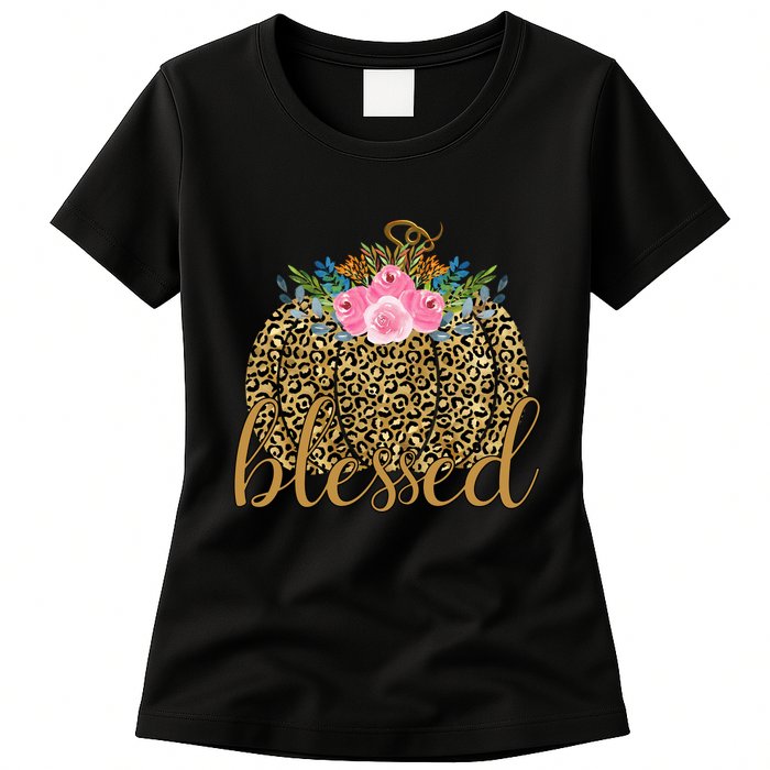 Blessed Cheetah Pumpkin October Womens T-Shirt