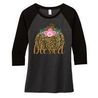 Blessed Cheetah Pumpkin October Women's Tri-Blend 3/4-Sleeve Raglan Shirt