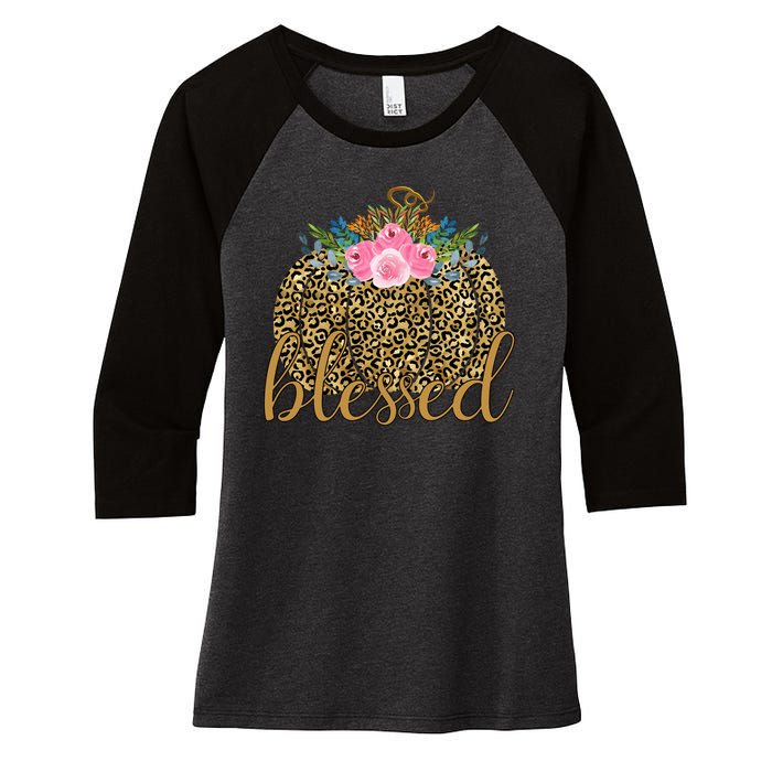 Blessed Cheetah Pumpkin October Women's Tri-Blend 3/4-Sleeve Raglan Shirt