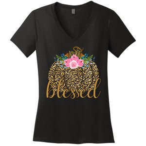 Blessed Cheetah Pumpkin October Women's V-Neck T-Shirt