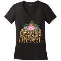 Blessed Cheetah Pumpkin October Women's V-Neck T-Shirt