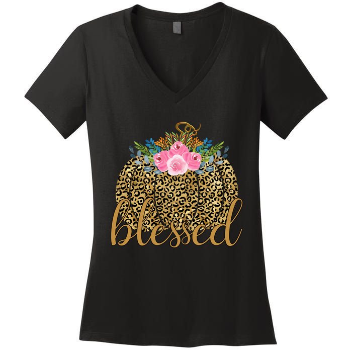 Blessed Cheetah Pumpkin October Women's V-Neck T-Shirt