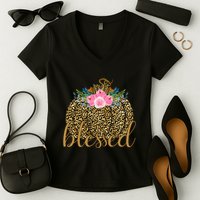 Blessed Cheetah Pumpkin October Women's V-Neck T-Shirt