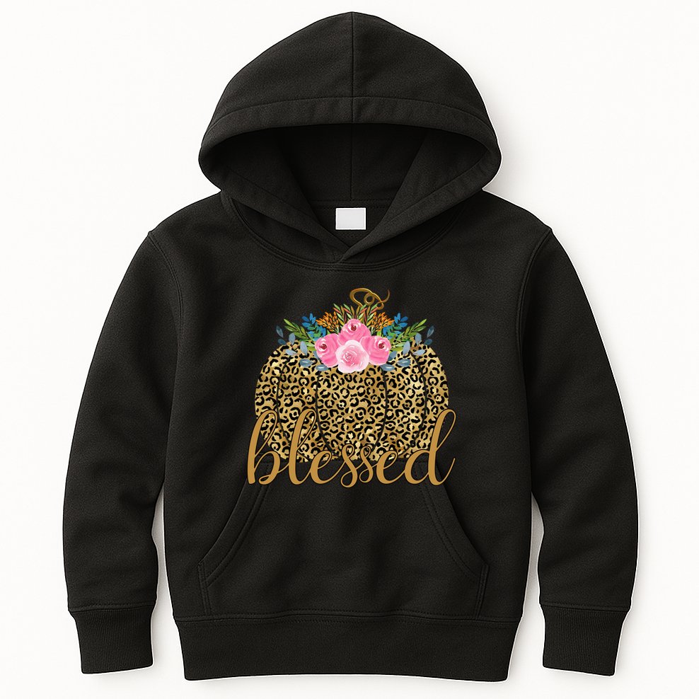 Blessed Cheetah Pumpkin October Kids Hoodie