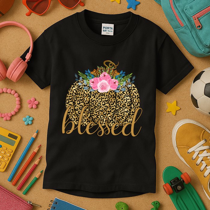 Blessed Cheetah Pumpkin October Kids T-Shirt