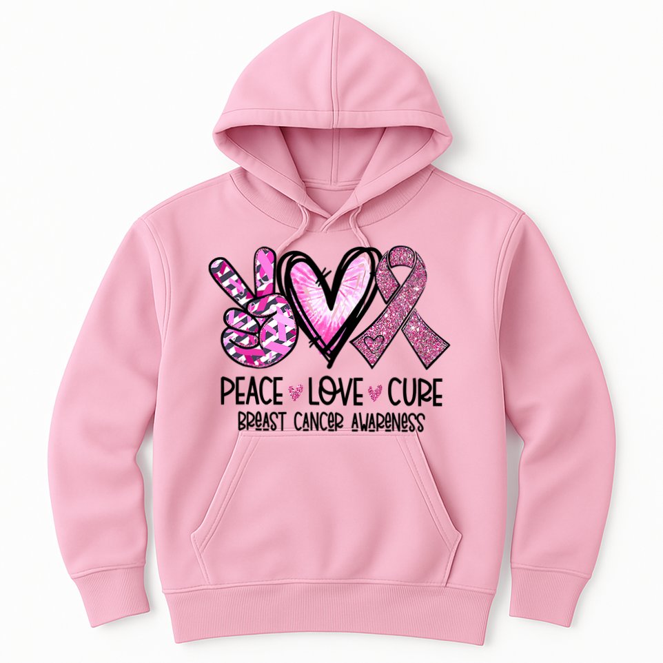Breast Cancer Peace Love Cure Pink Ribbon Awareness Hoodie