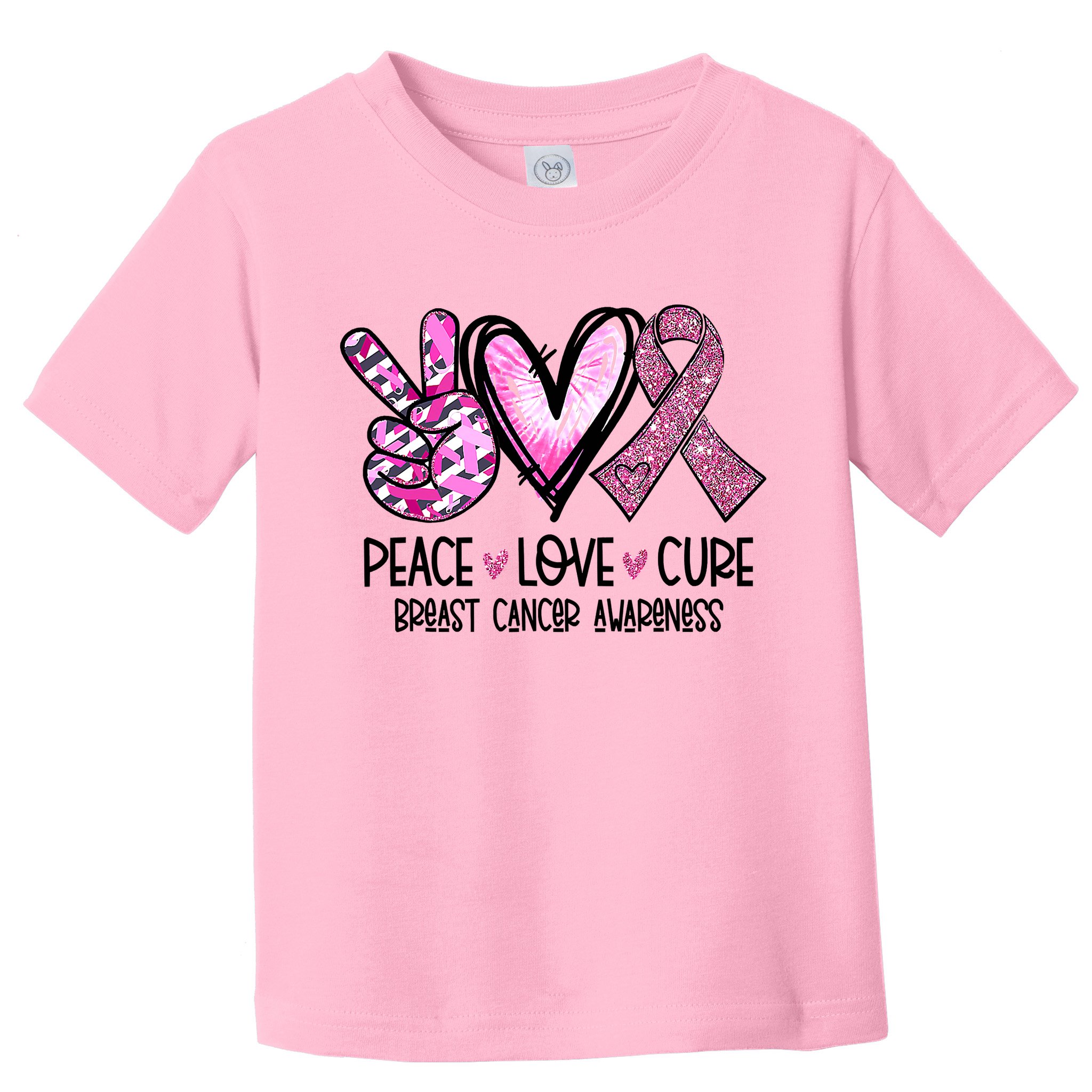 Breast Cancer Peace Love Cure Pink Ribbon Awareness Toddler T-Shirt