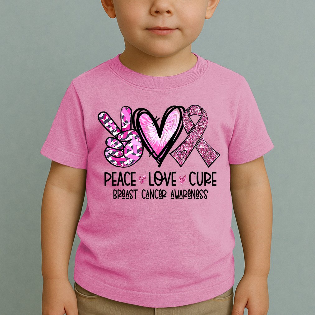 Breast Cancer Peace Love Cure Pink Ribbon Awareness Toddler T-Shirt