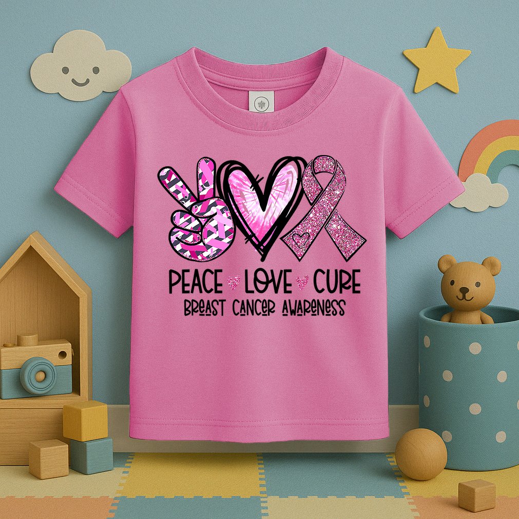 Breast Cancer Peace Love Cure Pink Ribbon Awareness Toddler T-Shirt