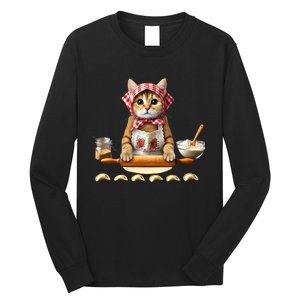 Babushka Cat Pierogi Making Polish Cat Long Sleeve Shirt