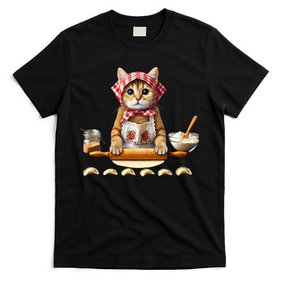 Babushka Cat Pierogi Making Polish Cat T-Shirt