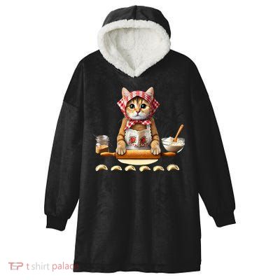 Babushka Cat Pierogi Making Polish Cat Hooded Wearable Blanket