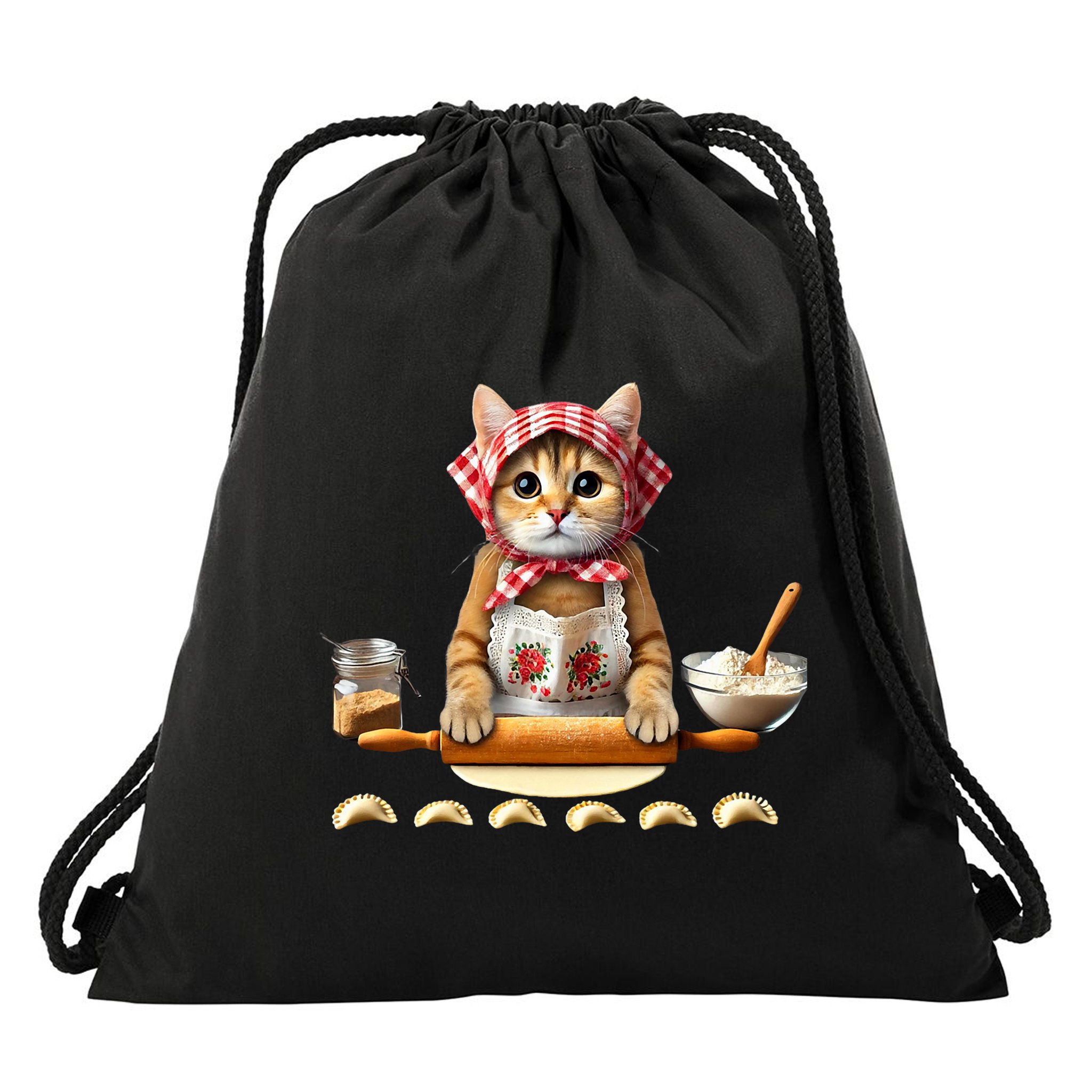 Babushka Cat Pierogi Making Polish Cat Drawstring Bag