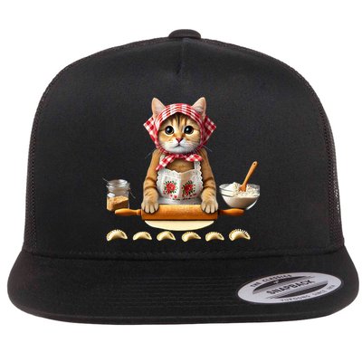 Babushka Cat Pierogi Making Polish Cat Flatbill Hat