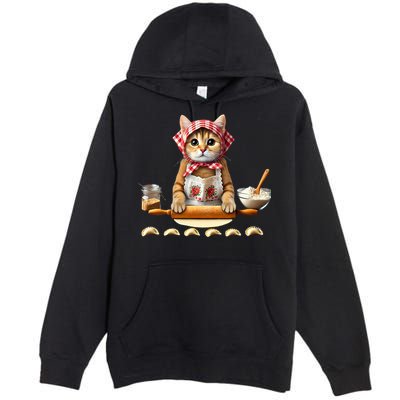 Babushka Cat Pierogi Making Polish Cat Premium Pullover Hoodie