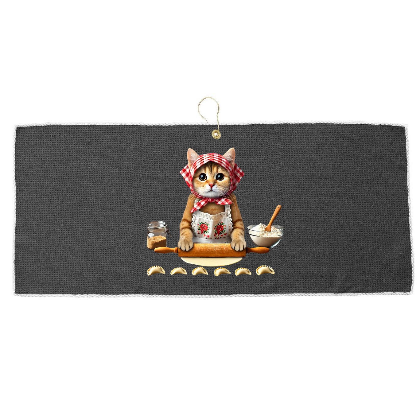 Babushka Cat Pierogi Making Polish Cat Large Microfiber Waffle Golf Towel