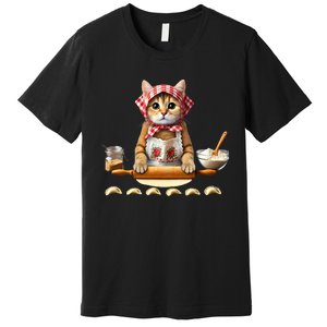 Babushka Cat Pierogi Making Polish Cat Premium T-Shirt