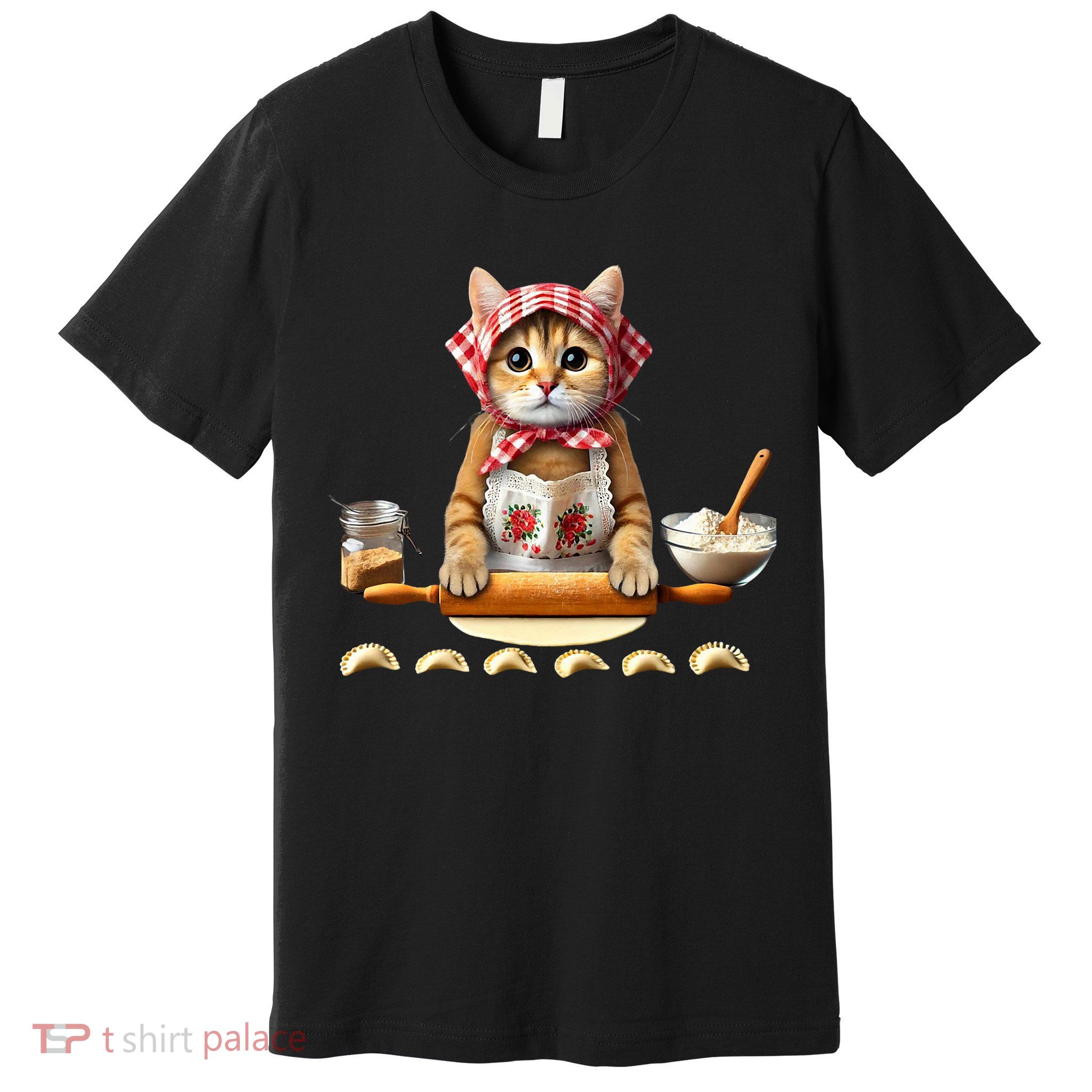 Babushka Cat Pierogi Making Polish Cat Premium T-Shirt