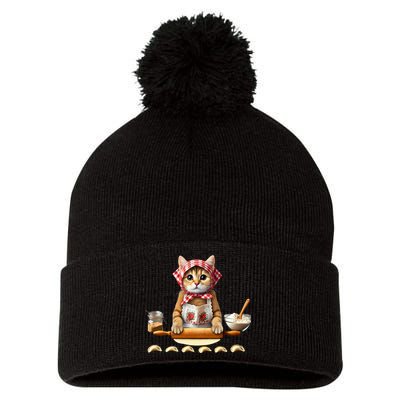 Babushka Cat Pierogi Making Polish Cat Pom Pom 12in Knit Beanie