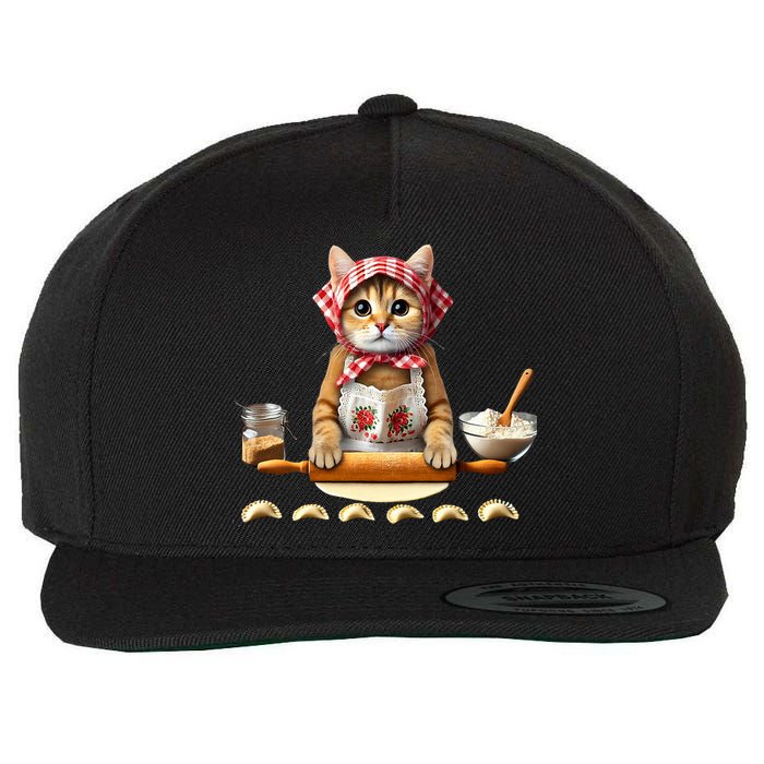 Babushka Cat Pierogi Making Polish Cat Wool Snapback Cap