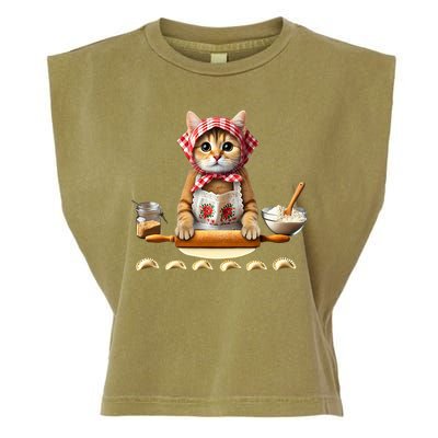 Babushka Cat Pierogi Making Polish Cat Garment-Dyed Women's Muscle Tee
