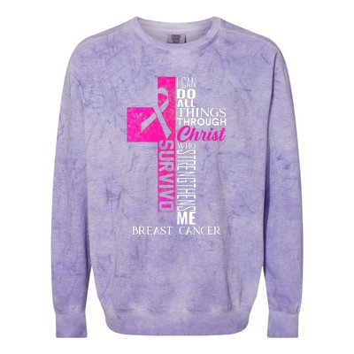 Breast Cancer Pink Ribbon Survivor For Christian Cross Colorblast Crewneck Sweatshirt