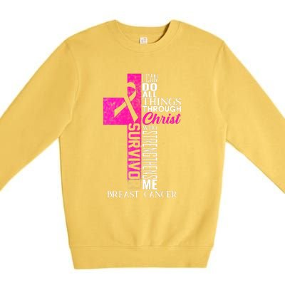 Breast Cancer Pink Ribbon Survivor For Christian Cross Premium Crewneck Sweatshirt